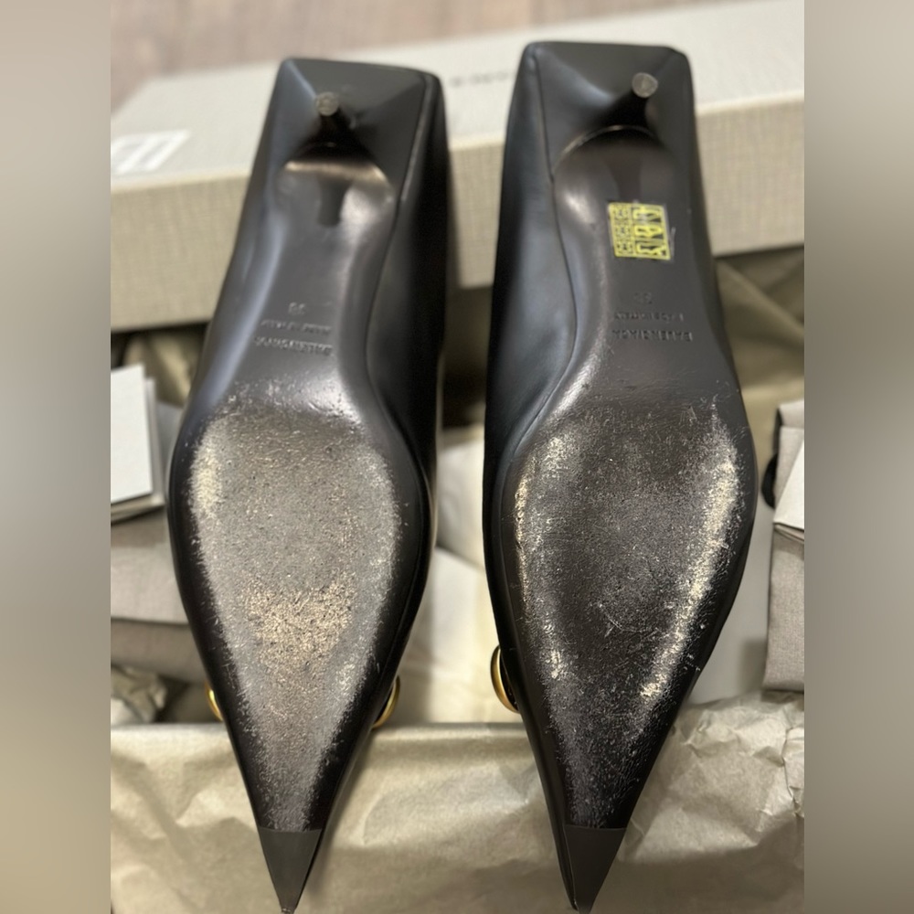 BALENCIAGA Square Knife BB Slingback Black Leather Mules - Picture 4 of 11